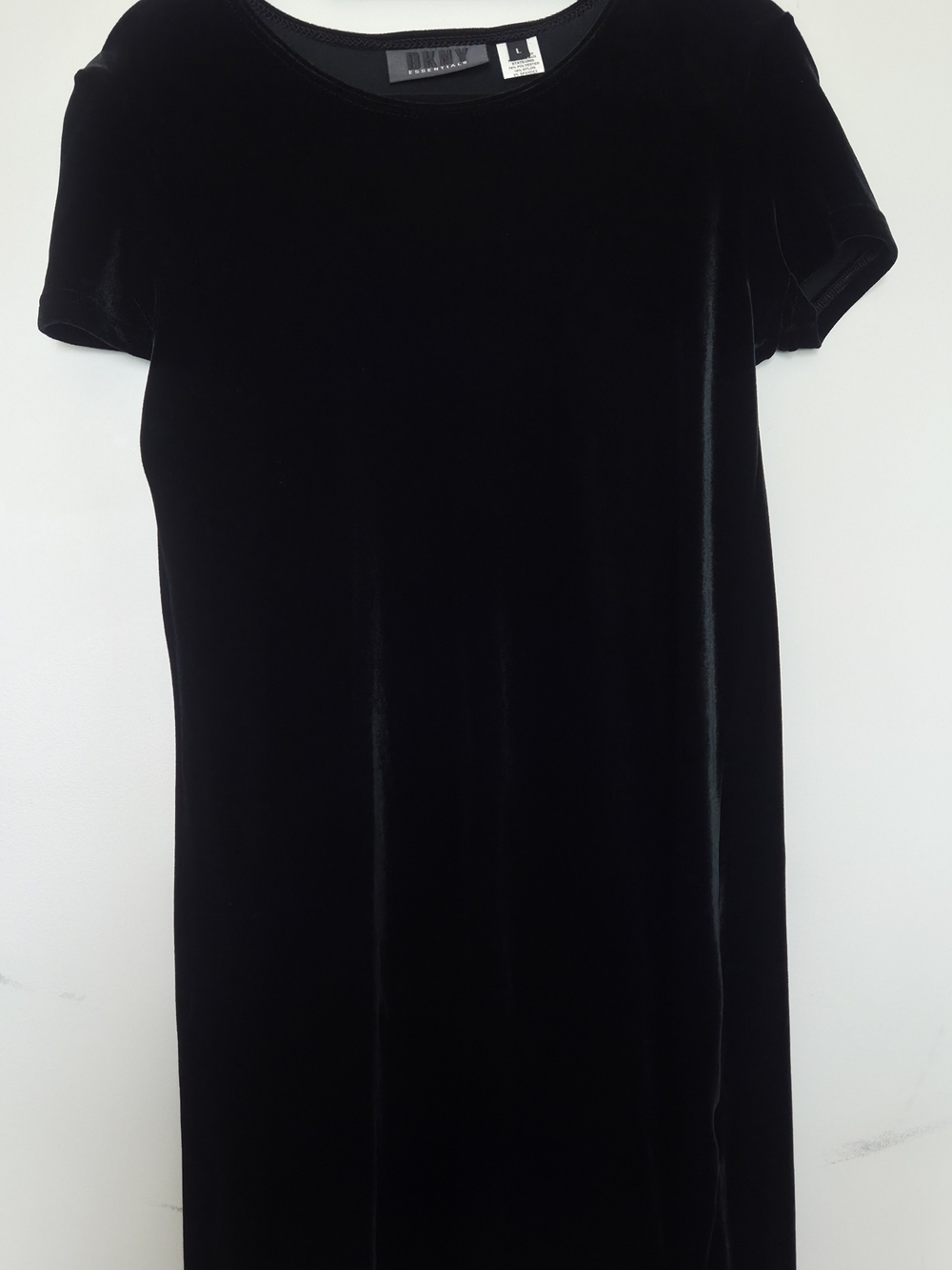 DKNY Essentials Short Sleeved Classic Black Velvet Midi Dress